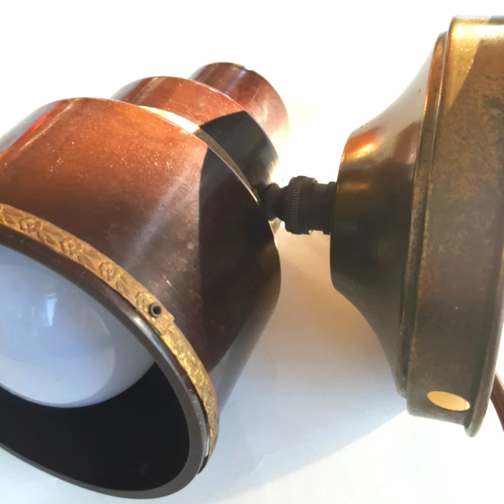 1940s Wall Lamp Bakelite Brown Brass Base 2 Floral Bands Details Task Work Desk